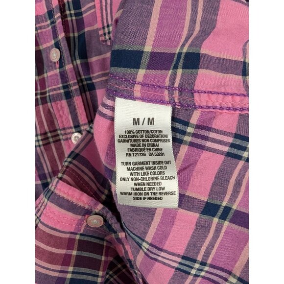 Aeropostale Eighty Seven Womens Medium Pink Plaid Long Sleeve Button Up Shirt - Picture 4 of 7